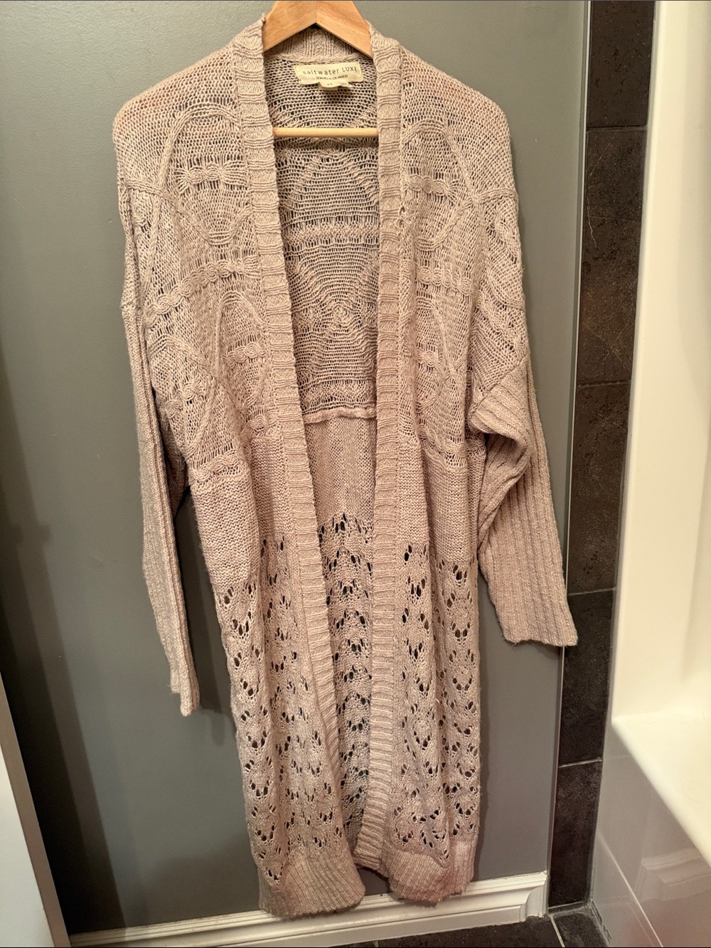 saltwater LUXE Light Grey Open-Weave Long Cardigan